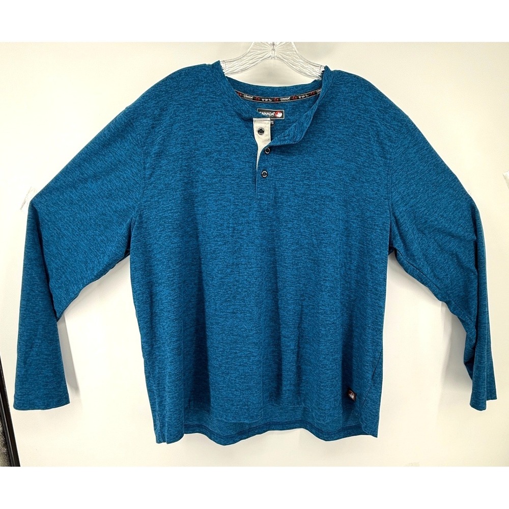 Canada Weathergear Mens Blue Space Dye Henley Long Sleeve Shirt XL Base Layer